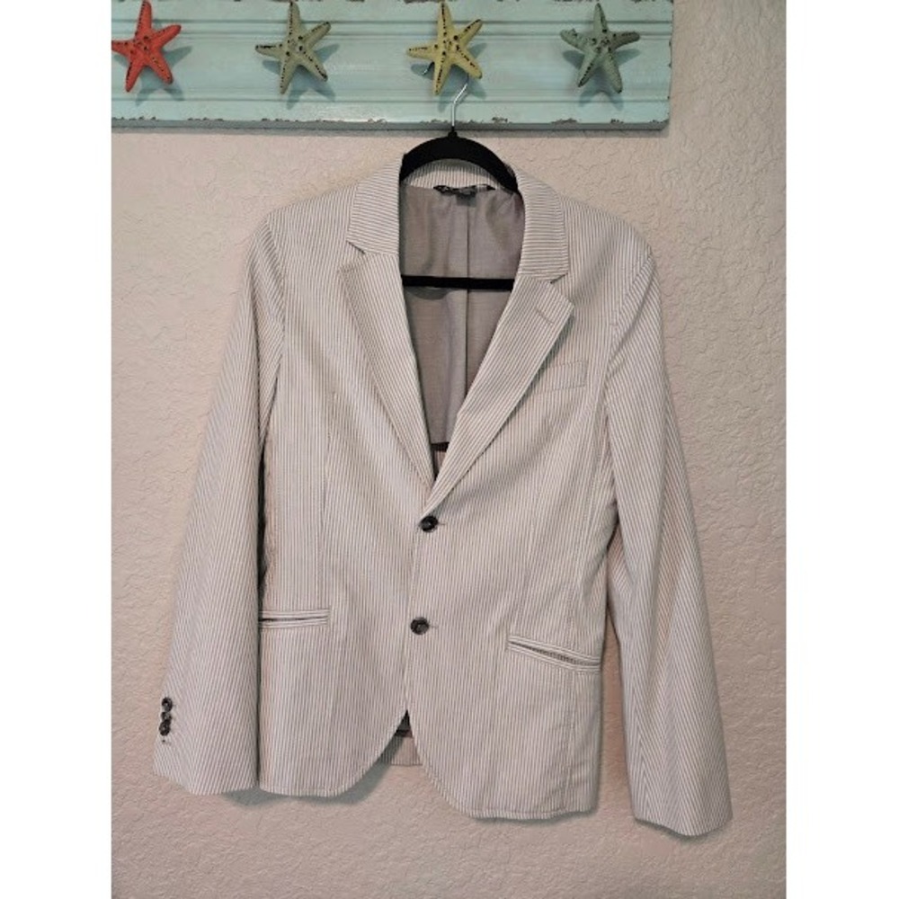 Armani Exchange Light Grey Striped Suit Jacket - Picture 1 of 8